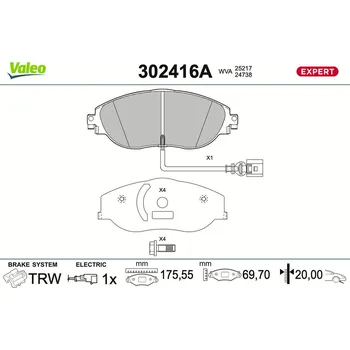 Brzdová destička Sada brzdových destiček, kotoučová brzda VALEO 302416A