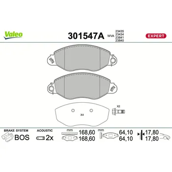 Brzdová destička Sada brzdových destiček, kotoučová brzda VALEO 301547A
