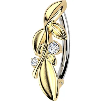 Piercing Šperky4U Zlacený piercing do pupíku s lístečky - WP0108-GD