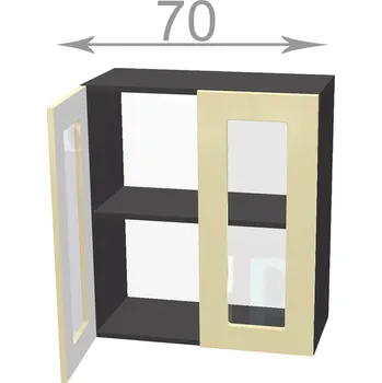 Knihovna Capri W7072G, kuchyňská vitrína š.70, korpus grafit, dvířka dub Craft šedý