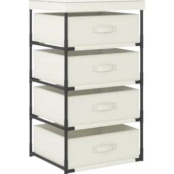 Úložný box Úložný regál se 4 textilními košíky ocel krémový IM_322624