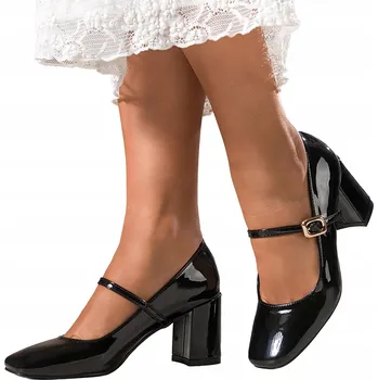 Dámské lodičky Lodičky Černé Dámské na Sloupku Lakované MARY JANE S Páskem vel. 38