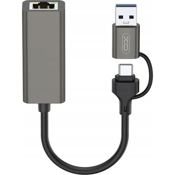 USB hub XO adaptér / HUB HUB018 2v1 USB / USB-C - RJ45 port šedý