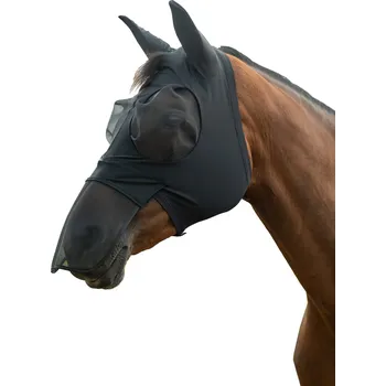Koňská maska proti hmyzu Maska proti mouchám - Elastic - s ochranou nozder, černá, XL