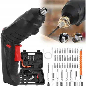 MINI AKU ŠROUBOVÁK PŘÍKLEPOVÁ VRTAČKA USB NÁSTAVCE BITY + KUFR