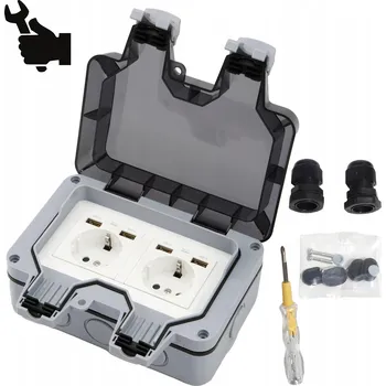 Elektrická zásuvka VENKOVNÍ ZÁSUVKA 2 ZÁSUVKY IP66 VODĚODOLNÁ OCHRANA PROTI PRACHU