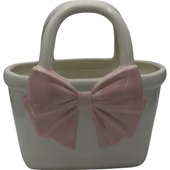 Váza KERAMICKÁ VÁZA TAŠKA BÍLÁ S RŮŽOVOU MAŠLÍ VELKÁ