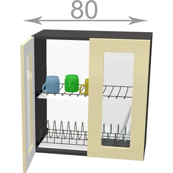 Knihovna Capri WD8072G, kuchyňská vitrína s odkapávačem š.80, korpus grafit, dvířka dub craft zlatý