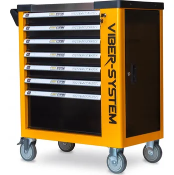 Pojízdný dílenský vozík Viber-System žlutý, 7 zásuvek, se zámkem a brzdami