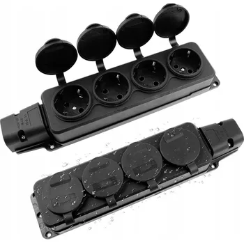 Elektrická zásuvka 2x ČTYŘNÁSOBNÁ ZÁSUVKA 16A 250V NA GUMOVÝ KABEL, GUMOVÁ, VODĚODOLNÁ