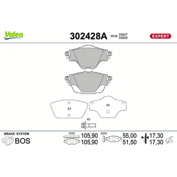 Brzdová destička Sada brzdových destiček, kotoučová brzda VALEO 302428A