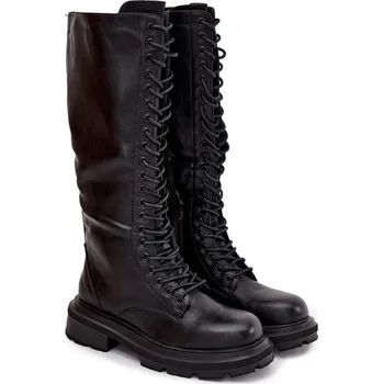 Dámské kozačky KOZAČKY KANADY DÁMSKÉ EKO KŮŽE ŠNĚROVACÍ NA ZIP ZATEPLENÉ ČERNÉ 38