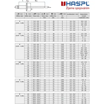 Nýt Nýt trhací AlSt 4,8 x 8 mm, DIN 7337, plochá hlava, sáček-50ks