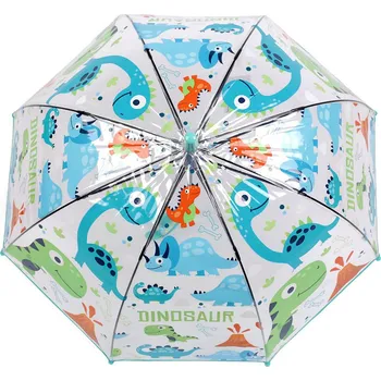 Deštník Dětský průhledný vystřelovací deštník dinosaurus, barva tyrkys