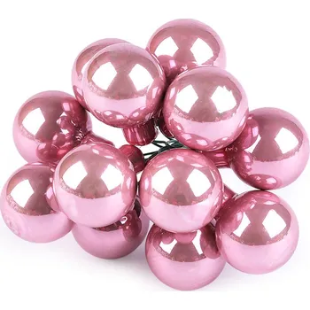 Vánoční dekorace Vánoční skleněná baňka na drátku Ø2 cm - mat a lesk, střední, 11 pudrová lesk