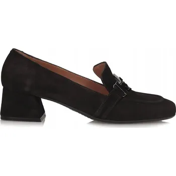 Dámské lodičky Dámské lodičky z přírodní kůže na blokovém podpatku nazouvací černé vel. 37 BE1002