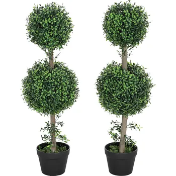 umělá květina HOMCOM Sada 2 umělých rostlin, umělé zimostrázové rostliny, s UV ochranou, s květináčem, zelená barva