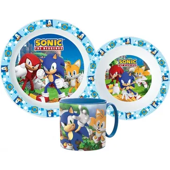 Storline Dětský plastový jídelní set SONIC modrý s hrnkem
