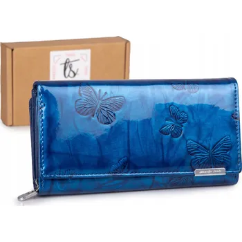 Peněženka Velká lakovaná dámská peněženka s motýly modrá RFID Jennifer Jones