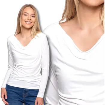 Dámská halenka Dámská halenka z viskózy s dlouhým rukávem MORAJ, lodičkový výstřih, vypasovaná, bílá, velikost S