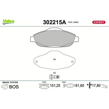 Brzdová destička Sada brzdových destiček, kotoučová brzda VALEO 302215A