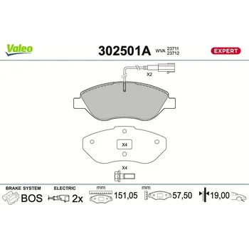 Brzdová destička Sada brzdových destiček, kotoučová brzda VALEO 302501A