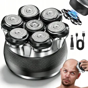 HOLICÍ STROJEK ELEKTRICKÝ PÁNSKÝ NABÍJECÍ VODĚODOLNÝ 7D OTOČNÁ HLAVA LED