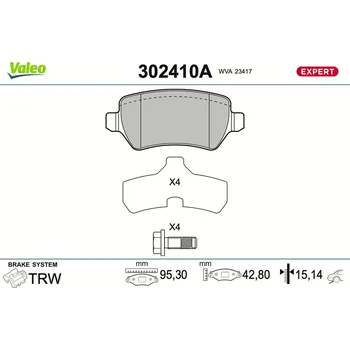 Brzdová destička Sada brzdových destiček, kotoučová brzda VALEO 302410A