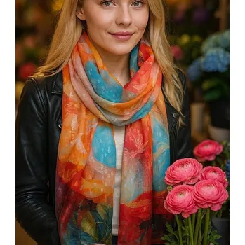 Šátek Agrafka šátek s rostlinným motivem - polyester