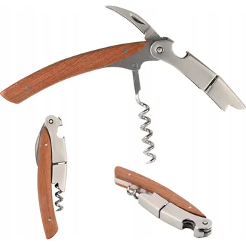 Otvírák Otvírák na víno z nerezové oceli vývrtka s dřevěnou rukojetí a nožíkem