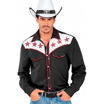 Karnevalový kostým KOSTÝM PÁNSKÁ KOVBOJSKÁ KOŠILE WESTER ČERNÁ FLITRY KARNEVAL XXL