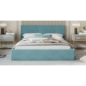 Postel Čalouněná postel RINO 120x200 cm s kovovým roštem tyrkysová