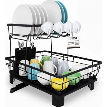 Odkapávač na nádobí Odkapávač na nádobí dvoupatrový černý odkapávač na příbory 41x30 cm