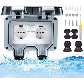 Elektrická zásuvka Vodotěsná Dvojitá Zásuvka do Zdi 16A IP66 s Uzemněním pro Venkovní Použití