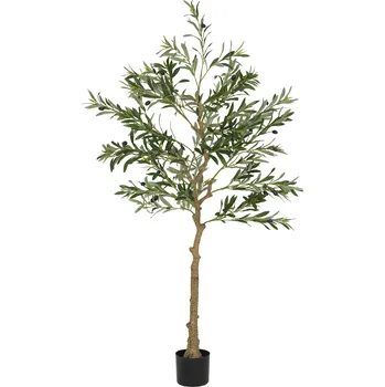 umělá květina HOMCOM Umělá rostlina, umělý olivovník, 150 cm, 720 listů, 40 oliv, robustní květináč, dekorativní rostlina, zelená barva
