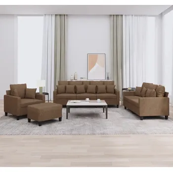 Sedací souprava vidaXL 4dílná sedací souprava s polštáři textil [3201641] Barva: Hnědá