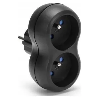 Elektrická zásuvka ROZDVOJKA DVOJITÝ VERTIKÁLNÍ ELEKTRICKÝ ROZBOČKA 3680W 16A IP20 ČERNÁ