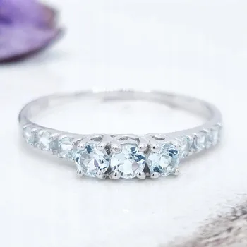 Prsten Prstýnek s Akvamaríny Stříbro 925