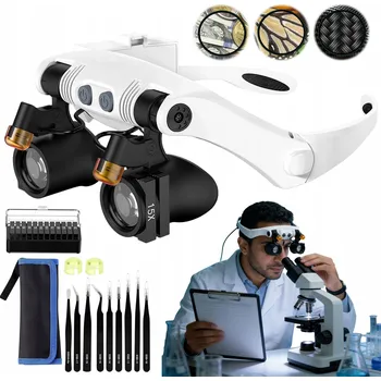 Lupa BRÝLOVÁ LUPA ČELENKA BRÝLE PRECIZNÍ SILNÉ LED SVĚTLO LEHKÁ ZVĚTŠOVACÍ