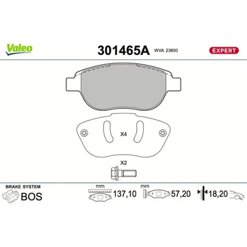 Brzdová destička Sada brzdových destiček, kotoučová brzda VALEO 301465A