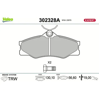 Brzdová destička Sada brzdových destiček, kotoučová brzda VALEO 302328A