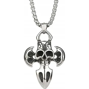 Náhrdelník Pánský náhrdelník s Přívěsek z chirurgické Ocel , stříbro, Lebka a sekery