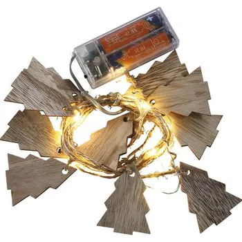 Vánoční dekorace Světelný řetěz s ozdobami Lafiora dřevěné stromy 150 cm 15 LED, teplé bílé světlo