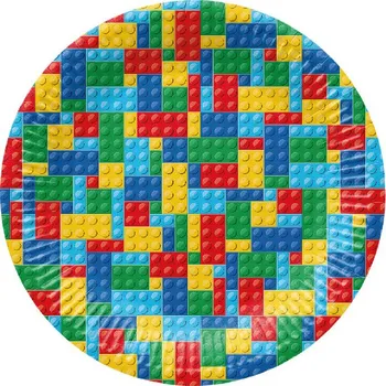 Party nádobí Papírový talíř velký - Colorful Bricks