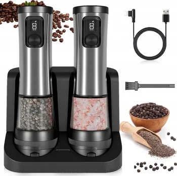 Kuchyňský mlýnek SADA 2 ELEKTRICKÝCH MLÝNKŮ USB S KERAMICKÝMI KAMENY A NASTAVENÍM HRUBOSTI MLETÍ