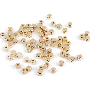 Dětské navlékací korálky Plastové korálky mini hvězdičky, srdíčka, kostky metalické, malé, 6 zlatá sv. kostky