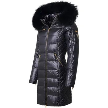 Luxusní černá péřová bunda ROCKANDBLUE CIARA 90 cm černý límec 46