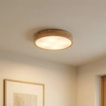 Stropní svítidlo Lindby Tanju, Ø 60 cm, 5 světel, dubové dřevo, E27 světlé dřevo, bílá 5 x 15 W LED - Doprava zdarma