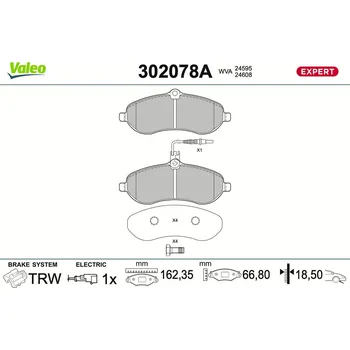 Brzdová destička Sada brzdových destiček, kotoučová brzda VALEO 302078A