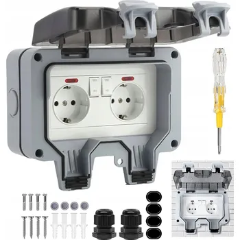 Elektrická zásuvka Dvojitá vodotěsná zásuvka šedá IP66 s uzemněním